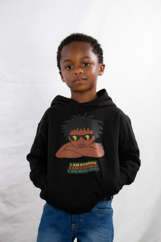 I AM strong, capable, and resilient hoodie (young boys)